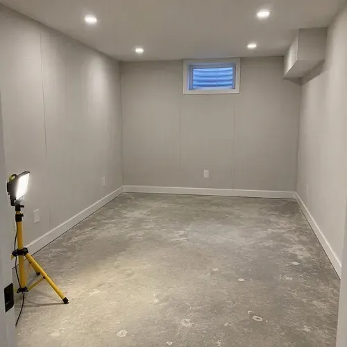 Finished soundproofed office wall in basement on a drywall soundproofing job in Kingston, ON